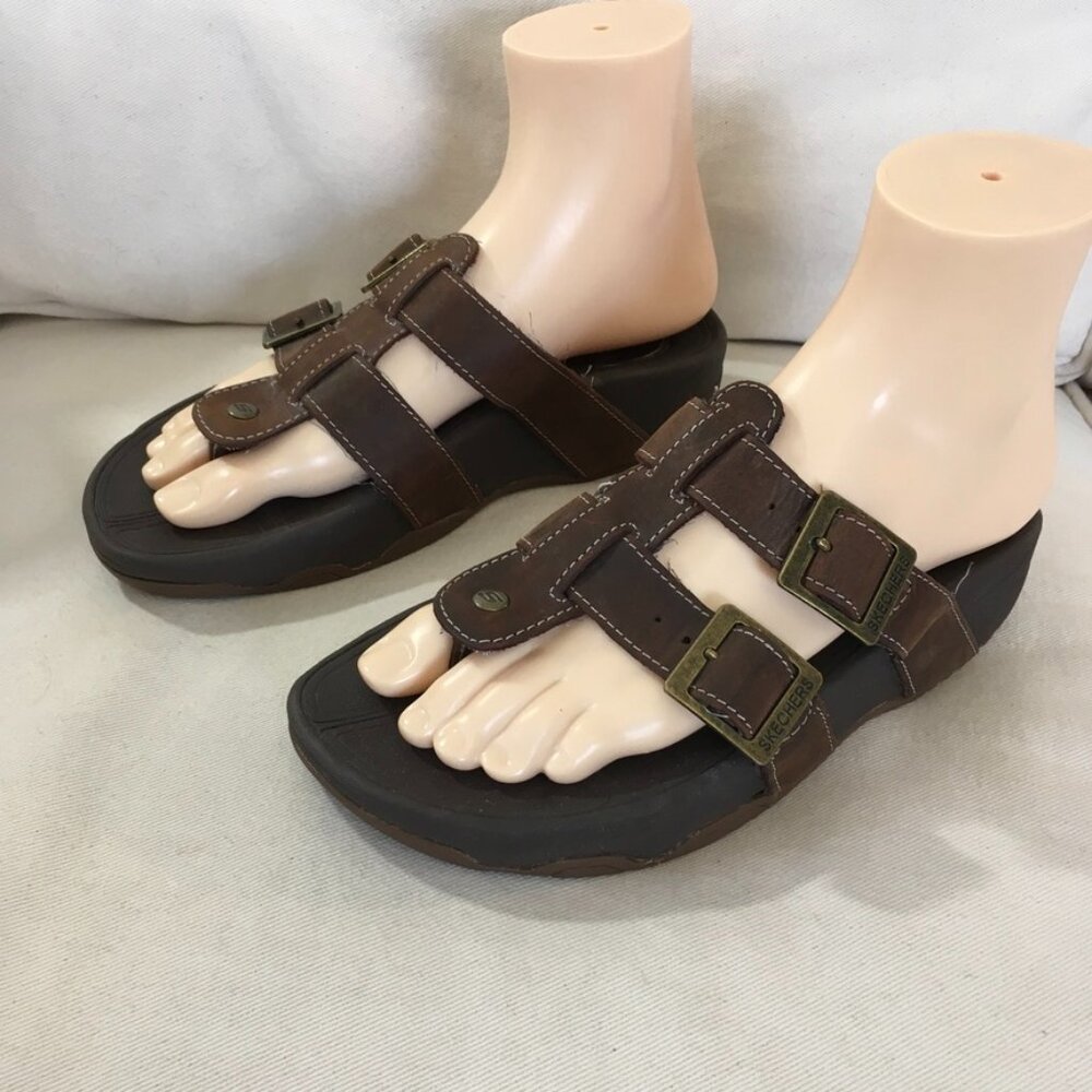 Skechers Tone Up Brown Leather Strappy Sandal